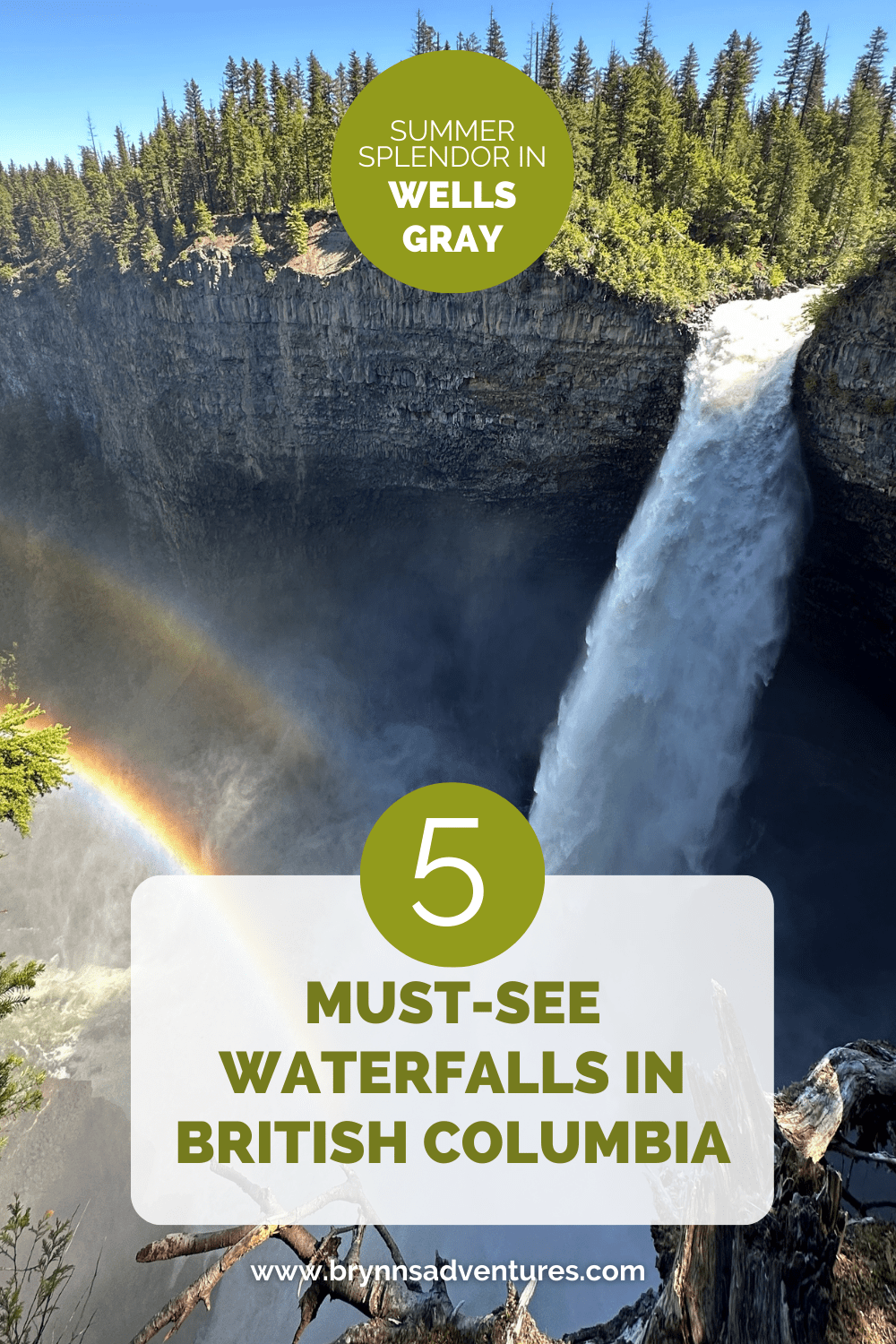 Explore 5 must-see waterfalls in British Columbia, including Helmcken Falls in Wells Gray Provincial Park. Discover the top summer splendor spots in BC with this waterfall guide on Brynn's Adventures blog.